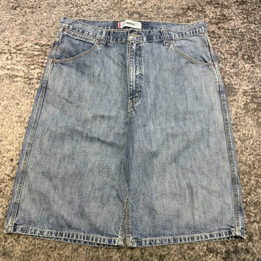 Levi's Worker Shorts Denim Mens 38 Blue Long Baggy Workwear Skater Jorts VTG Y2K